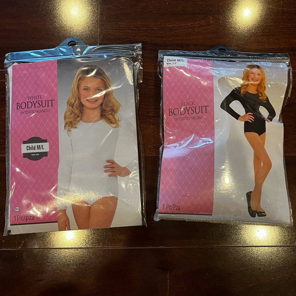 New - Lot of 2 - Girls Long Sleeve Body Suit - Black & White - Size M/L